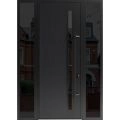 Front Exterior Prehung Steel Door / Dekton 0163 Venezia Noce 96”/ 2 Side Exterior Windows Sidelites/ Entry Metal Modern Painted W12+36+12" x H96" Left hand Inswing Ardesia Nero