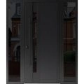 Front Exterior Prehung Steel Door / Dekton 0163 Ardesia Nero / 2 Side Exterior Windows Sidelites/ Entry Metal Modern Painted W12+36+12" x H80" Right hand Inswing Ardesia Nero
