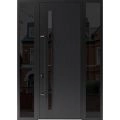 Front Exterior Prehung Steel Door / Dekton 0163 Ardesia Nero 96”/ 2 Side Exterior Windows Sidelites/ Entry Metal Modern Painted W12+36+12" x H96" Right hand Inswing Ardesia Nero
