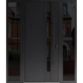 Front Exterior Prehung Steel Door / Dekton 0163 Venezia Noce / 2 Side Exterior Windows Sidelites/ Entry Metal Modern Painted W12+36+12" x H80" Left hand Inswing Ardesia Nero