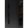 Front Exterior Prehung Steel Door / Dekton 0163 Venezia Noce / Side Exterior Window Sidelite / Entry Metal Modern Painted W36+12" x H80" Right hand Inswing Ardesia Nero