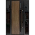 Front Exterior Prehung Steel Door / Dekton 0163 Venezia Noce 96”/ 2 Side Exterior Windows Sidelites/ Entry Metal Modern Painted W12+36+12" x H96" Left hand Inswing Venezia Noce