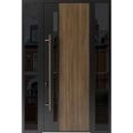Front Exterior Prehung Steel Door / Dekton 0163 Ardesia Nero 96”/ 2 Side Exterior Windows Sidelites/ Entry Metal Modern Painted W12+36+12" x H96" Right hand Inswing Venezia Noce