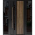 Front Exterior Prehung Steel Door / Dekton 0163 Ardesia Nero / 2 Side Exterior Windows Sidelites/ Entry Metal Modern Painted W12+36+12" x H80" Right hand Inswing Venezia Noce