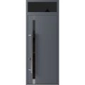 Front Exterior Prehung Steel Door / Ronex 1011 Grey 96" / Transom Window Sidelite / Stainless Inserts Entry Metal Modern Painted W36" x H96+16" Right hand Inswing Gray