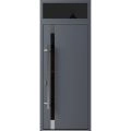 Front Exterior Prehung Steel Door / Ronex 1011 Grey / Transom Window Sidelite / Stainless Inserts Entry Metal Modern Painted W36" x H80+16" Right hand Inswing Gray