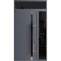 Front Exterior Prehung Steel Door / Ronex 1011 Grey 96" / Sidelight and Transom Window Sidelite / Stainless Inserts Entry Metal Modern Painted W36+16" x H96+16" Left hand Inswing Gray