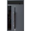 Front Exterior Prehung Steel Door / Ronex 1011 Grey 96" / Sidelight and Transom Window Sidelite / Stainless Inserts Entry Metal Modern Painted W36+14" x H96+16" Right hand Inswing Gray