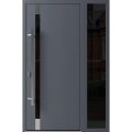 Front Exterior Prehung Steel Door / Ronex 1011 Grey / Sidelight Exterior Window Sidelite / Stainless Inserts Entry Metal Modern Painted W36+12" x H80" Right hand Inswing Gray