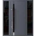 Front Exterior Prehung Steel Door / Ronex 1011 Grey / 2 Sidelight Exterior Windows Sidelites/ Stainless Inserts Entry Metal Modern Painted W16+36+16" x H80" Right hand Inswing Gray