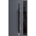 Front Exterior Prehung Steel Door / Ronex 1011 Grey 96" / Sidelight Exterior Window Sidelite / Stainless Inserts Entry Metal Modern Painted W36+14" x H96" Left hand Inswing Gray