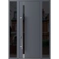 Front Exterior Prehung Steel Door / Ronex 1011 Grey 96" / 2 Sidelight Exterior Windows Sidelites/ Stainless Inserts Entry Metal Modern Painted W12+36+12" x H96" Right hand Inswing Gray