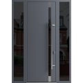 Front Exterior Prehung Steel Door / Ronex 1011 Grey 96" / 2 Sidelight Exterior Windows Sidelites/ Stainless Inserts Entry Metal Modern Painted W12+36+12" x H96" Left hand Inswing Gray