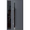 Front Exterior Prehung Steel Door / Ronex 1011 Grey 96" / Sidelight Exterior Window Sidelite / Stainless Inserts Entry Metal Modern Painted W36+14" x H96" Right hand Inswing Gray