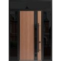 Front Exterior Prehung Steel Door / Ronex 1033 Teak 96" / 2 Sidelight and Transom Window Sidelite / Entry Metal Modern Painted W12+36+12" x H96+16" Left hand Inswing Oak