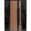 Front Exterior Prehung Steel Door / Ronex 1033 Teak 96" / 2 Sidelight Exterior Windows Sidelites/ Entry Metal Modern Painted W12+36+12" x H96" Left hand Inswing Oak