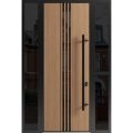 Front Exterior Prehung Steel Door / Ronex 1055 Teak 96" / 2 Sidelight Exterior Windows Sidelites/ Entry Metal Modern Painted W12+36+12" x H96" Left hand Inswing Oak