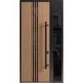 Front Exterior Prehung Steel Door / Ronex 1055 Teak 96" / Sidelight Exterior Window Sidelite / Entry Metal Modern Painted W36+12" x H96" Left hand Inswing Oak