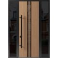 Front Exterior Prehung Steel Door / Ronex 1055 Teak 96" / 2 Sidelight Exterior Windows Sidelites/ Entry Metal Modern Painted W12+36+12" x H96" Right hand Inswing Oak