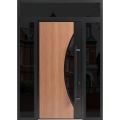 Front Exterior Prehung Steel Door / Ronex 1077 Teak 96" / 2 Sidelight and Transom Window Sidelite / Entry Metal Modern Painted W16+36+16" x H96+16" Left hand Inswing Teak