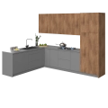 Kitchen Harmony Collection White Gloss Color Base Size 8x10Ft Wide Natural Teak & Gray