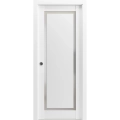 Sliding French Pocket Door with | Planum 0888 Painted White with Frosted Glass | Kit Trims Rail Hardware | Solid Wood Interior Bedroom Sturdy Doors-24" x 84" Painted White