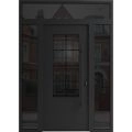 Front Exterior Prehung Aluminum Door / Iron 0101 Black / Entry Steel Metal Classic Painted 64 x 92 (16+36+16" x 80+12")-Right-hand Inswing Black