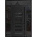 Front Exterior Prehung Aluminum Door / Iron 0188 Black / Entry Steel Metal Classic Painted 64 x 92 (16+36+16" x 80+12")-Right-hand Inswing Black