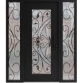 Front Exterior Prehung Aluminum Door / Iron 1633 Black / Entry Steel Metal Classic Painted 64 x 80 (16+36+16" x 80")-Right-hand Inswing Black