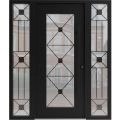 Front Exterior Prehung Aluminum Door / Iron 1655 Black / Entry Steel Metal Classic Painted 64 x 80 (16+36+16" x 80")-Left-hand Inswing Black
