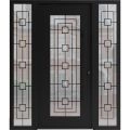 Front Exterior Prehung Aluminum Door / Iron 1688 Black / Entry Steel Metal Classic Painted 62 x 80 (14+36+14" x 80")-Left-hand Inswing Black