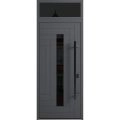 Front Exterior Prehung Steel Door / Ronex 0130 Grey / Transom Window Sidelite / Entry Metal Modern Painted W36" x H80+16" Left hand Inswing Gray