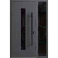 Front Exterior Prehung Steel Door / Ronex 0130 Grey / Sidelight Exterior Window Sidelite / Entry Metal Modern Painted W36+12" x H80" Left hand Inswing Gray