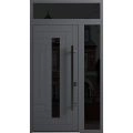 Front Exterior Prehung Steel Door / Ronex 0130 Grey / Sidelight and Transom Window Sidelite / Entry Metal Modern Painted W36+14" x H80+16" Left hand Inswing Gray