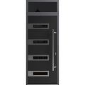Front Exterior Prehung Steel Door / Ronex 0131 Black Enamel / Transom Window Sidelite / Stainless Inserts Entry Metal Modern Painted W36" x H80+16" Left hand Inswing Black