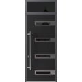Front Exterior Prehung Steel Door / Ronex 0131 Black Enamel 96" / Transom Window Sidelite / Stainless Inserts Entry Metal Modern Painted W36" x H96+16" Right hand Inswing Black