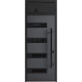 Front Exterior Prehung Steel Door / Ronex 0131 Black Enamel / Transom Window Sidelite / Stainless Inserts Entry Metal Modern Painted W36" x H80+16" Left hand Inswing Gray