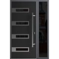 Front Exterior Prehung Steel Door / Ronex 0131 Black Enamel / Sidelight Exterior Window Sidelite / Stainless Inserts Entry Metal Modern Painted W36+16" x H80" Left hand Inswing Black