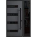 Front Exterior Prehung Steel Door / Ronex 0131 Black Enamel / Sidelight Exterior Window Sidelite / Stainless Inserts Entry Metal Modern Painted W36+16" x H80" Left hand Inswing Gray