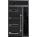 Front Exterior Prehung Steel Door / Ronex 0131 Black Enamel 96" / Sidelight and Transom Window Sidelite / Stainless Inserts Entry Metal Modern Painted W36+12" x H96+16" Left hand Inswing Black