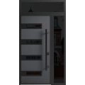 Front Exterior Prehung Steel Door / Ronex 0131 Black Enamel / Sidelight and Transom Window Sidelite / Stainless Inserts Entry Metal Modern Painted W36+12" x H80+16" Left hand Inswing Gray