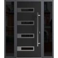 Front Exterior Prehung Steel Door / Ronex 0131 Grey / 2 Sidelight Exterior Windows Sidelites/ Entry Metal Modern Painted W16+36+16" x H80" Left hand Inswing Black