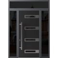 Front Exterior Prehung Steel Door / Ronex 0131 Grey 96" / 2 Sidelight and Transom Window Sidelite / Entry Metal Modern Painted W16+36+16" x H96+16" Right hand Inswing Black