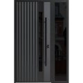 Front Exterior Prehung Steel Door / Ronex 0144 Grey / Sidelight Exterior Window Sidelite / Entry Metal Modern Painted W36+12" x H80" Left hand Inswing Gray
