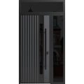 Front Exterior Prehung Steel Door / Ronex 0144 Grey / Sidelight and Transom Window Sidelite / Entry Metal Modern Painted W36+16" x H80+16" Left hand Inswing Gray