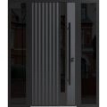 Front Exterior Prehung Steel Door / Ronex 0144 Grey / 2 Sidelight Exterior Windows Sidelites/ Entry Metal Modern Painted W12+36+12" x H80" Left hand Inswing Gray