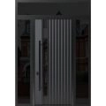 Front Exterior Prehung Steel Door / Ronex 0144 Grey 96" / 2 Sidelight and Transom Window Sidelite / Entry Metal Modern Painted W16+36+16" x H96+16" Right hand Inswing Gray