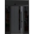 Front Exterior Prehung Steel Door / Ronex 0144 Grey / 2 Sidelight and Transom Window Sidelite / Entry Metal Modern Painted W14+36+14" x H80+16" Left hand Inswing Gray