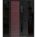 Front Exterior Prehung Steel Door / Ronex 0162 Red Oak / 2 Sidelight Exterior Windows Sidelites/ Entry Metal Modern Painted W12+36+12" x H80" Left hand Inswing Red Oak