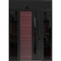 Front Exterior Prehung Steel Door / Ronex 0162 Red Oak / 2 Sidelight and Transom Window Sidelite / Entry Metal Modern Painted W14+36+14" x H80+16" Left hand Inswing Red Oak